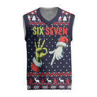 Grinch Hand Six Seven Xmas Christmas Knitted V-Neck Vest Meme Gen Alpha Slang - Wonder Print Shop
