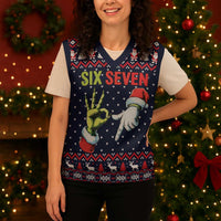 Grinch Hand Six Seven Xmas Christmas Knitted V-Neck Vest Meme Gen Alpha Slang - Wonder Print Shop