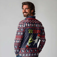 Grinch Hand Six Seven Xmas Long Sleeve Polo Shirt Meme Gen Alpha Slang - Wonder Print Shop
