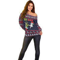 Grinch Hand Six Seven Xmas Off Shoulder Sweater Meme Gen Alpha Slang - Wonder Print Shop