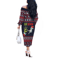 Grinch Hand Six Seven Xmas Off The Shoulder Long Sleeve Dress Meme Gen Alpha Slang - Wonder Print Shop