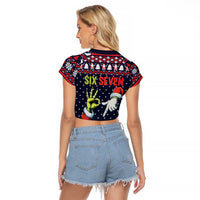 Grinch Hand Six Seven Xmas Raglan Cropped T Shirt Meme Gen Alpha Slang - Wonder Print Shop