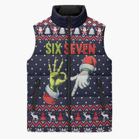 Grinch Hand Six Seven Xmas Sleeveless Puffer Jacket Meme Gen Alpha Slang - Wonder Print Shop