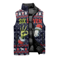 Grinch Hand Six Seven Xmas Sleeveless Puffer Jacket Meme Gen Alpha Slang - Wonder Print Shop