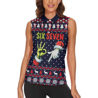 Grinch Hand Six Seven Xmas Women Sleeveless Polo Shirt Meme Gen Alpha Slang - Wonder Print Shop