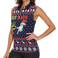 Grinch Hand Six Seven Xmas Women Sleeveless Polo Shirt Meme Gen Alpha Slang - Wonder Print Shop