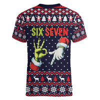 Grinch Hand Six Seven Xmas Women V-Neck T-Shirt Meme Gen Alpha Slang - Wonder Print Shop