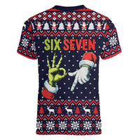 Grinch Hand Six Seven Xmas Women V-Neck T-Shirt Meme Gen Alpha Slang - Wonder Print Shop
