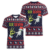 Grinch Hand Six Seven Xmas Women V-Neck T-Shirt Meme Gen Alpha Slang - Wonder Print Shop