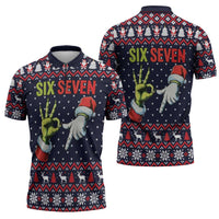 Grinch Hand Six Seven Xmas Zipper Polo Shirt Meme Gen Alpha Slang - Wonder Print Shop