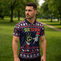 Grinch Hand Six Seven Xmas Zipper Polo Shirt Meme Gen Alpha Slang - Wonder Print Shop