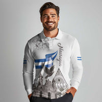 Nicaragua Leon Cathedral Long Sleeve Polo Shirt Motmot with Plumeria Style - Wonder Print Shop