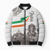 India Ganesha and Akshardham Bomber Puffer Jacket Lord Ganpati Lotus Flag Style - Wonder Print Shop