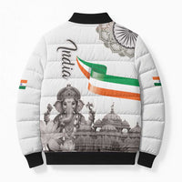 India Ganesha and Akshardham Bomber Puffer Jacket Lord Ganpati Lotus Flag Style - Wonder Print Shop