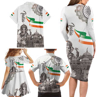 India Ganesha and Akshardham Family Matching Long Sleeve Bodycon Dress and Hawaiian Shirt Lord Ganpati Lotus Flag Style - Wonder Print Shop