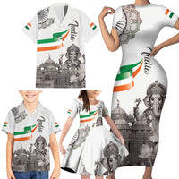 India Ganesha and Akshardham Family Matching Short Sleeve Bodycon Dress and Hawaiian Shirt Lord Ganpati Lotus Flag Style - Wonder Print Shop