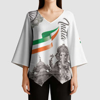 India Ganesha and Akshardham Kimono Sleeve Blouse Lord Ganpati Lotus Flag Style - Wonder Print Shop