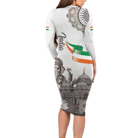 India Ganesha and Akshardham Long Sleeve Bodycon Dress Lord Ganpati Lotus Flag Style - Wonder Print Shop