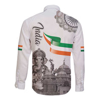 India Ganesha and Akshardham Long Sleeve Button Shirt Lord Ganpati Lotus Flag Style - Wonder Print Shop