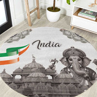 India Ganesha and Akshardham Round Carpet Lord Ganpati Lotus Flag Style - Wonder Print Shop