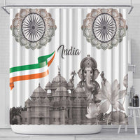 India Ganesha and Akshardham Shower Curtain Lord Ganpati Lotus Flag Style - Wonder Print Shop