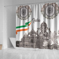 India Ganesha and Akshardham Shower Curtain Lord Ganpati Lotus Flag Style - Wonder Print Shop