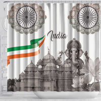 India Ganesha and Akshardham Shower Curtain Lord Ganpati Lotus Flag Style - Wonder Print Shop