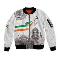 India Ganesha and Akshardham Sleeve Zip Bomber Jacket Lord Ganpati Lotus Flag Style - Wonder Print Shop