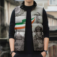 India Ganesha and Akshardham Sleeveless Puffer Jacket Lord Ganpati Lotus Flag Style - Wonder Print Shop
