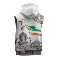 India Ganesha and Akshardham Sleeveless Zip Hoodie Lord Ganpati Lotus Flag Style - Wonder Print Shop