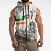 India Ganesha and Akshardham Sleeveless Zip Hoodie Lord Ganpati Lotus Flag Style - Wonder Print Shop