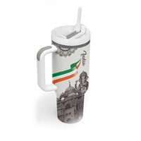 India Ganesha and Akshardham Tumbler With Handle Lord Ganpati Lotus Flag Style - Wonder Print Shop