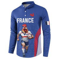 Custom Rugby France Button Sweatshirt XV de France Gallic Rooster Mascot