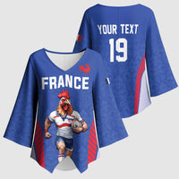 Custom Rugby France Kimono Sleeve Blouse XV de France Gallic Rooster Mascot