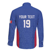 Custom Rugby France Long Sleeve Button Shirt XV de France Gallic Rooster Mascot