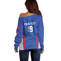 Custom Rugby France Off Shoulder Sweater XV de France Gallic Rooster Mascot