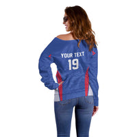 Custom Rugby France Off Shoulder Sweater XV de France Gallic Rooster Mascot