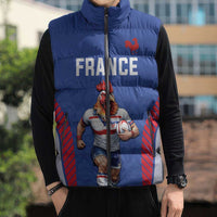 Custom Rugby France Sleeveless Puffer Jacket XV de France Gallic Rooster Mascot