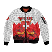 Switzerland Ice Hockey Custom Sleeve Zip Bomber Jacket Swiss Shield Alps Art
