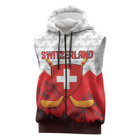 Switzerland Ice Hockey Custom Sleeveless Zip Hoodie Swiss Shield Alps Art