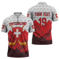 Switzerland Ice Hockey Custom Zipper Polo Shirt Swiss Shield Alps Art