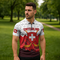 Switzerland Ice Hockey Custom Zipper Polo Shirt Swiss Shield Alps Art