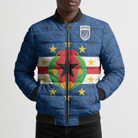 Cabo Verde Tubaroes Azuis Historic Debut 2026 Bomber Puffer Jacket Cape Verde Past and Present Flag Motif