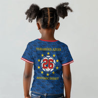 Cabo Verde Tubaroes Azuis Historic Debut 2026 Kid T shirt Cape Verde Past and Present Flag Motif