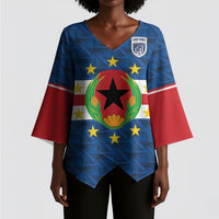 Cabo Verde Tubaroes Azuis Historic Debut 2026 Kimono Sleeve Blouse Cape Verde Past and Present Flag Motif