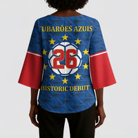 Cabo Verde Tubaroes Azuis Historic Debut 2026 Kimono Sleeve Blouse Cape Verde Past and Present Flag Motif