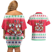 Iceland Christmas Couples Matching Off Shoulder Short Dress and Hawaiian Shirt Icelandic Yule Lads LT19