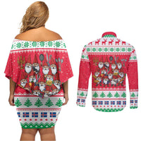 Iceland Christmas Couples Matching Off Shoulder Short Dress and Long Sleeve Button Shirt Icelandic Yule Lads LT19