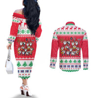 Iceland Christmas Couples Matching Off The Shoulder Long Sleeve Dress and Long Sleeve Button Shirt Icelandic Yule Lads LT19