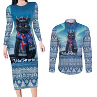 Iceland Christmas Couples Matching Long Sleeve Bodycon Dress and Long Sleeve Button Shirt Icelandic Yule Cat LT19